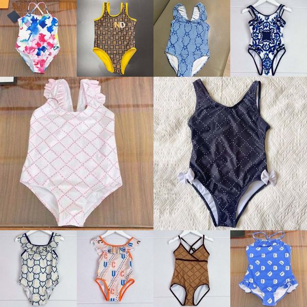 Maillot de bain rayé fil mignon été enfants une pièce tête à carreaux motif fille maillot de bain ensemble mode vêtements confortables bikinis pour enfants A9Iq #