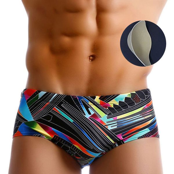 Maillot de bain Couleur géométrique Rembourré Slip de bain pour hommes Sexy Poche Bulge Amélioration Push Up Cup Gay Maillots de bain Hommes 14 Styles 220520