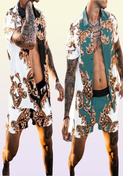 Traje de baño Men039s Chándales de verano Hawaii Manga corta con botones Abajo Bonita camisa estampada Tops Pantalones cortos Conjuntos Clothes7502483