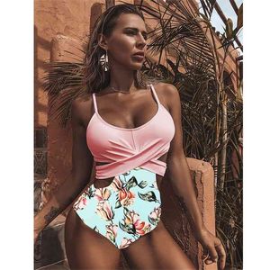 Maillot de bain Sexy Impression de maillots de bain Floral Femme Body Body Léopard Strappy Minceur Suit Plage Porter Monokin 210712