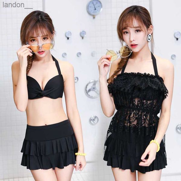 Maillot de bain Femme Nouveau chemisier de 2 ans à trois pièces Couvre le ventre pour montrer la fine taille de poitrine noire pour rassembler le maillot de bain sexy