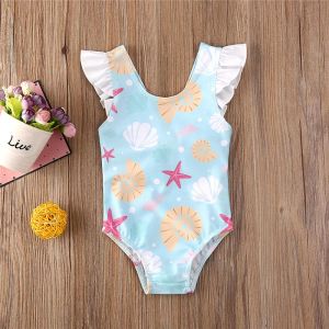 Swimwear 036 mois nouveau-né pour bébé filles filles de maillot de maillot de maillot de bain sheffles soqule étoiles de mer imprimables maillots de bain pour filles