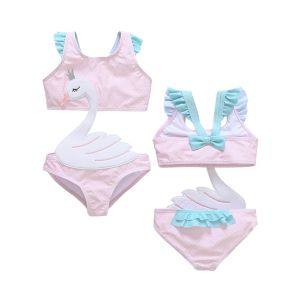Trajes de baño 12m8years Baby Girluit Swimsuit 2022 NUEVO BEBILIDAD EN VUELTA SWIMWEAR FLAMINGO Estilo de volante Niños Batwimwear