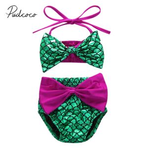 Swimwear 2019 NOUVEAU NOUVELLE-BORN TODDLER bébé fille 2pcs Sirène Swwear Bow Crops High Waite Bottom Bikini Set Swimming 024M