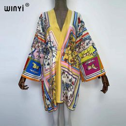 Badmode 2022 WINYI Europa kimono Dames vest steek caot Cocktail sexcy Boho Beach Cover up Robe Afrikaanse vakantie lange mouw gewaad