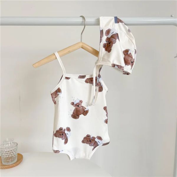 Swimwear 2023 Nouveau nouveau-né bébé maillot de bain pour tout-petit garçon et fille dessin animé ours de maillot de bain mignon de maillot de bain pour enfants avec chapeau