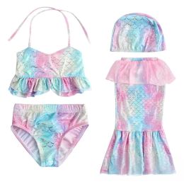 Swimwear 2023 Summer Baby Girls Sermaid Swimsuit Four Piece Costume pour 210 YETH