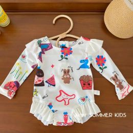 Swimwear 2023 Summer Baby Girls Swimwear Cartoon Carotoon Characon Butter Fly Massuité du maillot de bain Patchwork Lace Ruffles Kids Girl Tenue