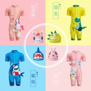 Swimwear 2023 Summer Boys Girls Onepiece Bathing Suit voor 19 jaar Baby Kids Dinosaur Shark Unicorn Rabbit Cartoon Pattern Swimsuit
