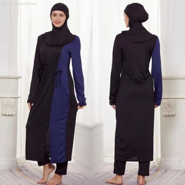 Maillots de bain 3 pièces femmes modeste Burkini ensembles couverture complète maillot de bain musulman maillot de bain plage baignade natation Hijab casquette longs hauts pantalons tenues SXL