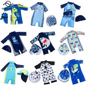 Zwemkleding Babyjongenszwempak uit één stuk met hoed Kinderzwempak met UV-bescherming Zwempak met haaienprint voor kinderjongens