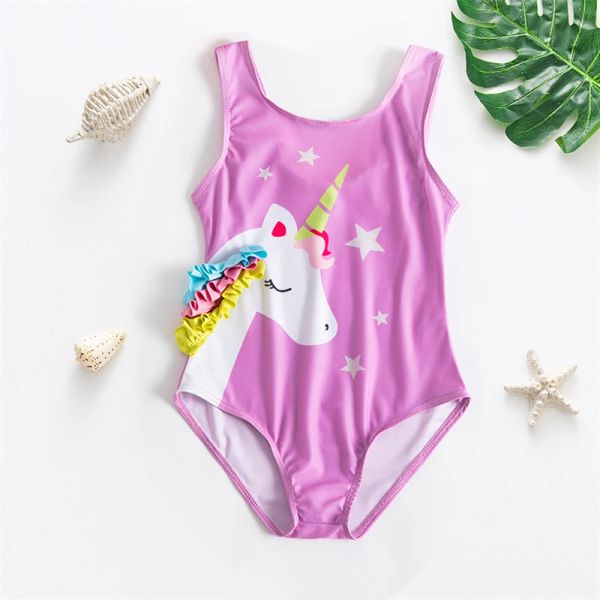 Swimwear Baby Girls Unicorn maillot de bain un morceau de bain sans dossier d'été