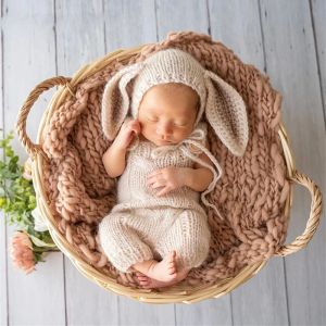 Swimwear baby konijn kostuum fotografie props accessoires pasgeboren paashaas outfit 0 maanden meisje gebreide kleding vrouwelijke jongens jumpsuit