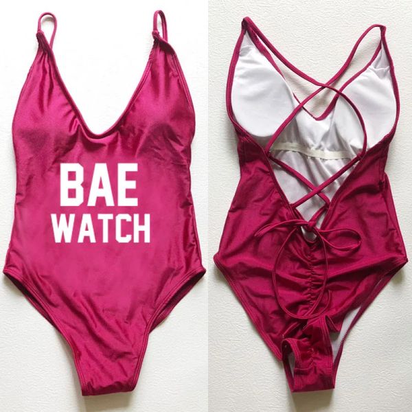 Traje de baño BAE WATCH Traje de baño de una pieza con estampado de letras Traje de baño para mujer Traje de baño con correas ajustables de corte alto Traje de baño sexy Ropa de playa acolchada