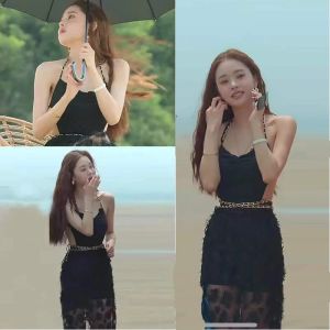 Swimwear Black Sexy Robe Sweet Swopipe Jupe Twopiece Star's Same Style Beach Metal Female South Corée Chanson Zhiya Korea Japon