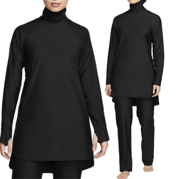 Maillots de bain Burkini maillot de bain musulman noir ensembles de couverture complète maillot de bain modeste arabe islamique vêtements de plage plaine femme tenues d'été