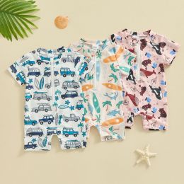 Swimswear Citgeett Summer Kids Boys Clain à manches courtes Swimsuit Print Ziper Sweetwings Bathing Costume Romper Clothes