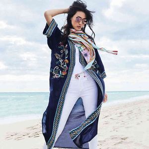 Badmode Cover-ups Bohemian Gedrukt Lange Kimono Katoen Open Front Dames Plus Size Beach Wear Swim Suit Cover Up Q1146 210420