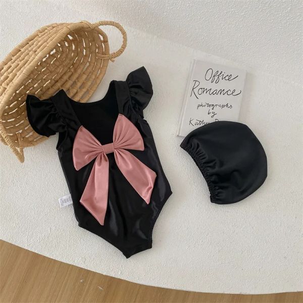 Swimwear Deer Jonmi 2022 Été Style coréen Bébé Girls Backless Swimswear Pink Bowkots Toddlers Kids Beach Bikini Childre