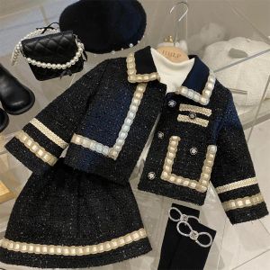 Swimwear Girl 2 -delige Tweed Set Winterpak Kleding voor 110 jaar Kindergevoelde jasje Kinderjas+rok Kids Classic Outfits