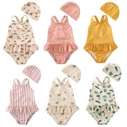 Swimwear Girls mignon Backless Floral Onepiece Swimsuit Baby Bikini Maillots de mail