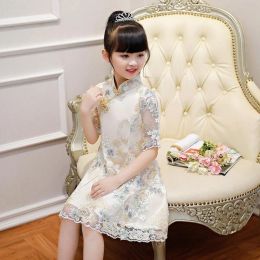 Swimwear Girls Dress Vêtements d'été Hanfu New Fashion Children's Vintage Net Yarn Robe Kids Girls Robes pour le mariage scolaire de 12 ans