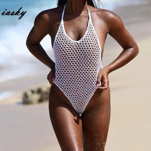 Maillots de bain IASKY 2019 nouveau tricoté évider une pièce maillots de bain sexy femmes filet de poisson Monokini maillot de bain maillots de bain