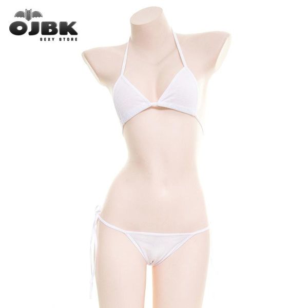 Traje de baño Mujeres japonesas Conjunto de bikini blanco y negro Conjunto de ropa interior de diseño simple Lencería sexy Lolita Kawaii Algodón Disfraces de cosplay para adultos Sujetador