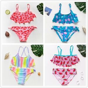 Maillots de bain enfants plage 2 ~ 16 ans filles maillot de bain enfants maillots de bain mignon imprimer enfants Bikini ensembles style à volants enfants wear-ST110MIX