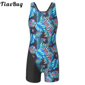 Badmode Kinderen Meisjes Atletische Badpakken uit één stuk Mouwloos Print Keyhole Racer Back Boyshort Zwemkleding voor kind Zomerbadpak