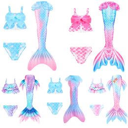 Swimswear Kids Sirène Tails Swimsuit pour les filles Bathing Bath Beach Swimable Flower Sirène Costume Monofin MAINTRAGES Vêtements 3pcs