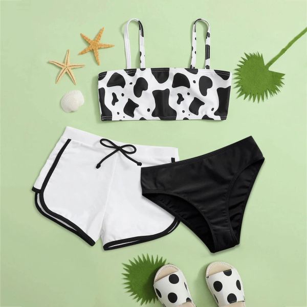 Swimwear Kids Teen Girls Swimwear Cow Imprimé Summer Vest Sweet Chassouc Chaire Bikini Shorts Panty Ensembles de baignade Young Girl 814 Year