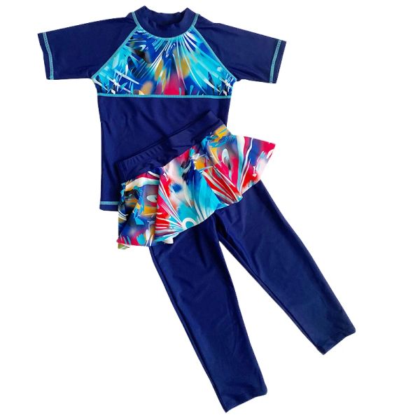 Maillots de bain Petites filles Fullbody Rash Guard deux pièces à manches longues protection Uv Upf50 + maillot de bain à manches longues col haut enfants fille combinaison