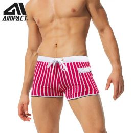 Swimwear heren trekstring zwempak streep shorts lage taille sexy badmode strand shorts mode trend ritssluiting pocket aimpact