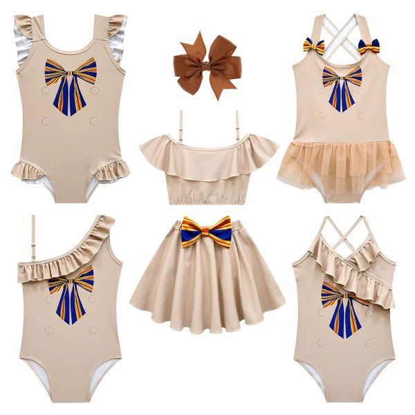 Swimwear Nouveaux films Girls M3gan Cosplay Costume Girls T Khaki Big Bow Megan Spoly Scool Style Uniform Style One Piece Swimwear Bathing