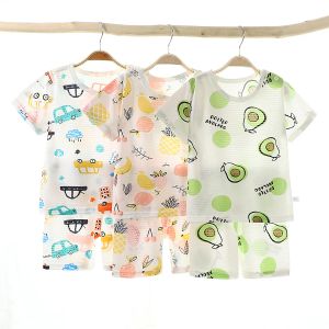 Badkleding nieuwe zomer kinderen huis kleding pamas pak katoen schattig cartoon dunne sectie kinderjongens meisjes slaapkleding twaalfuurkleding set