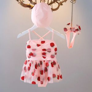 Swimwear Nouveau-né bébé fille de natation de fraise avec casquette Headwear Infant Toddler tutu robe de maillot de bain maillot de bain
