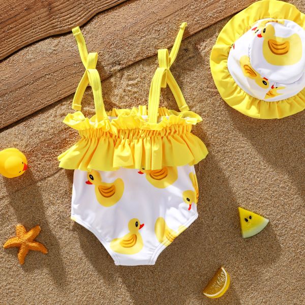 Swimswear Patpat Enfin Animal Ruffle Swimsuit 2PCS pour Baby Girl Polyester Spandex adapté à la saison estivale douce et confortable