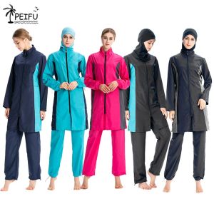 Swimwear peifu colorblock dames moslims badkleding broek met capuchon badpak suit hijab threepiece elegante sportmode islamitisch strandkleding