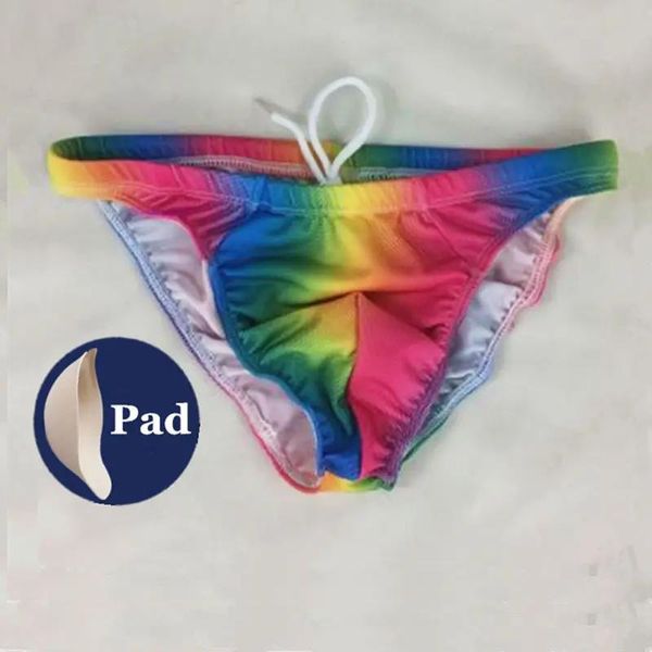 Swimwear Push Up Mens Thong Swimwear Colorido Rainbow Rainbow Mens Resumen de natación Sexy Gay Swimming Trunks Beach Shorts Bikini Traje de baño de traje de baño