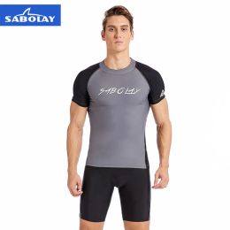 Swimwear Sabolay Men Rashguard Lycra Quick Dry Swimsuit Surf Sunscreen Uv Protection Rash Guard Diving Suit Tight Beach Shirt Short Trunk