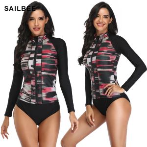 Traje de baño SAILBEE mujer de manga larga con cremallera Rashguard camisa traje de baño surf Top Rash Guard UPF50 + camisa para correr camisa para ciclismo