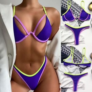 Ensemble de maillots de bain Bikini pièce Patchwork deux soutien-gorge rempli maillot de bain vêtements de plage pour femmes maillots de bain Tankinis