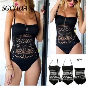 Maillots de bain Sexy dos nu une pièce Bikini maillot de bain évider Bosyduit solide noir maille minceur maillot de bain licou Push Up maillot de bain