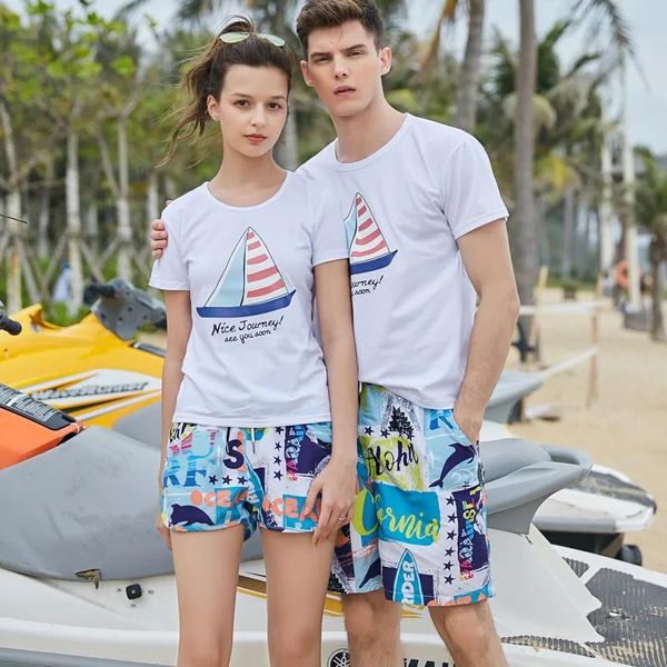 Trajes de baño pareja de verano pantalones de playa hombres y mujeres que dan a Surfing Surfing Halt Spring Strings Shorts