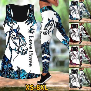 Traje de baño Verano Damas Amor Caballo Estampado Yoga Pantalones deportivos Pantalones deportivos Leggings Recortable Espalda Camisetas sin mangas Traje combinado XS8XL