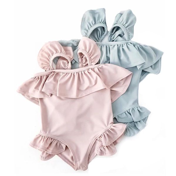 Swimwear Summer One Piece Swimwear Baby Girl Candy Color Strap de maillot de bain Toddler Kid Ruffles Suite de natation