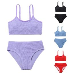 Swimswear Summer Teenager Girls Swimwear Two Pieces Girls Swimsuit High Quality Kids Bikini Set Falbala Children Beach Vêtements