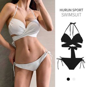 Zwemkleding zwempak witte sexy driehoek stalen houder harde beker bikini kleine borst verzamelen het warmveer resort zwemkleding hete lente resort