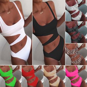 Swimwear Swimsuit Solid Color One-Piece Bikini Women's Hollow Europe en America Bikini Support Mixed Batch